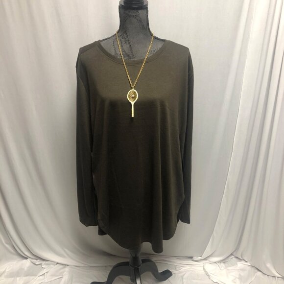 Mono B Eva Top Size 3XL Dark Olive Comfy Long Sleeve Lightweight Shirt NEW - Picture 1 of 8